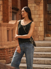 Violet silk blend velvet vest - Khaki