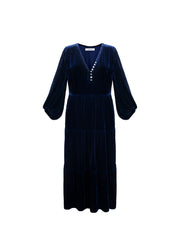 Aurora silk blend velvet multi button dress - Navy
