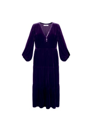 Aurora silk blend velvet multi button dress - Blackberry