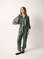 Heidi silk twill trouser - Khaki | NRBY Clothing