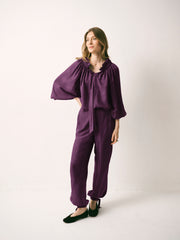 Heidi silk twill trouser - Plum Noir