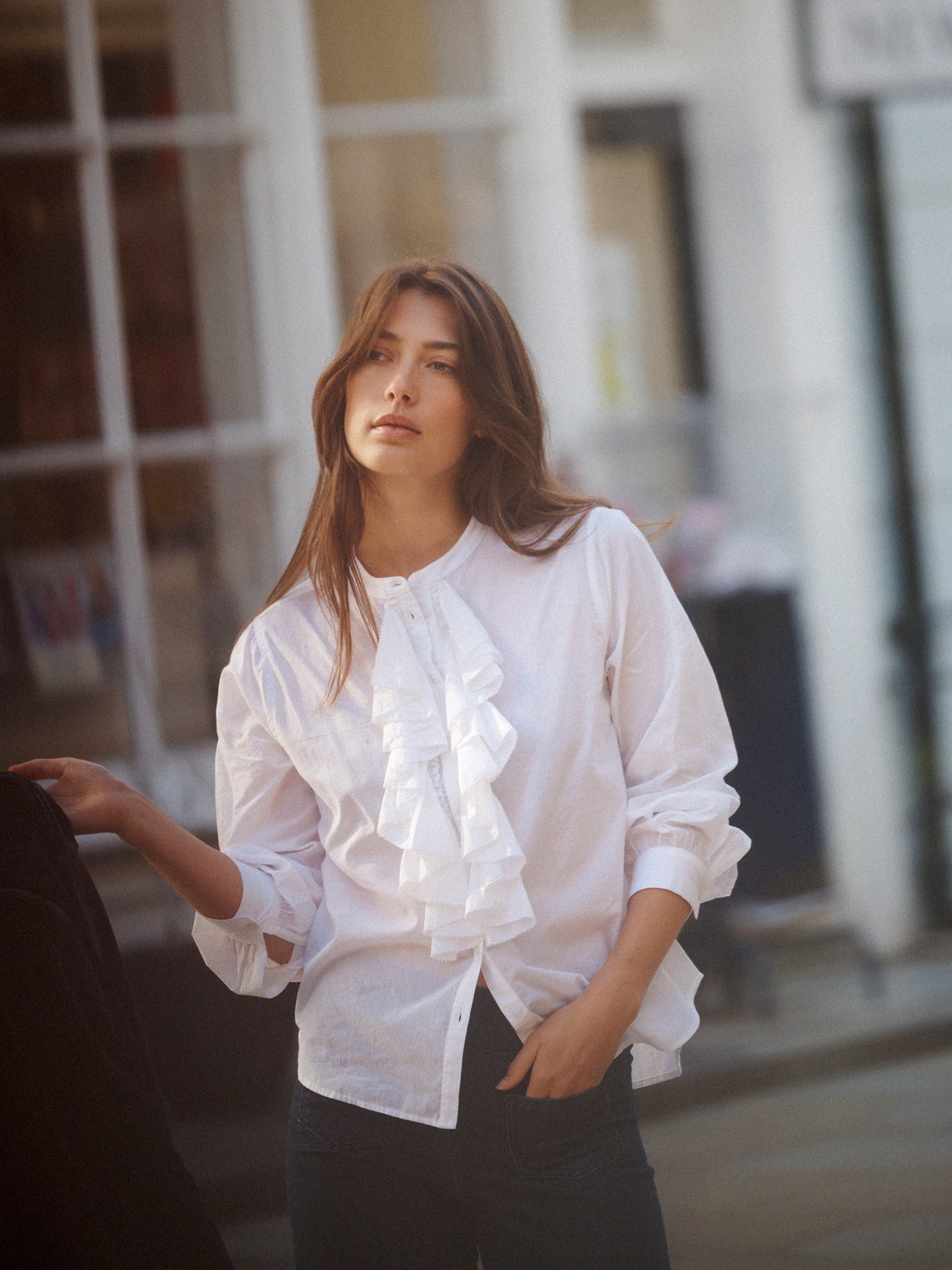 Suzie cotton frill shirt - White