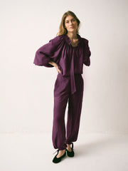 Heidi silk twill trouser - Plum Noir