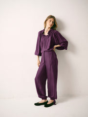 Heidi silk twill trouser - Plum Noir