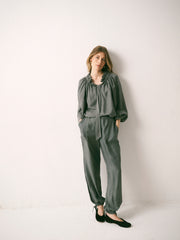 Heidi silk twill trouser - Khaki | NRBY Clothing