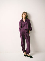 Heidi silk twill trouser - Plum Noir