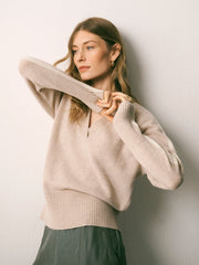 Devora merino side stripe sweater - Oyster / Ivory | NRBY Clothing