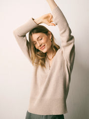 Devora merino side stripe sweater - Oyster / Ivory | NRBY Clothing