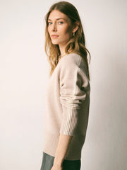 Devora merino side stripe sweater - Oyster / Ivory | NRBY Clothing