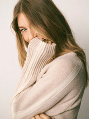 Devora merino side stripe sweater - Oyster / Ivory | NRBY Clothing