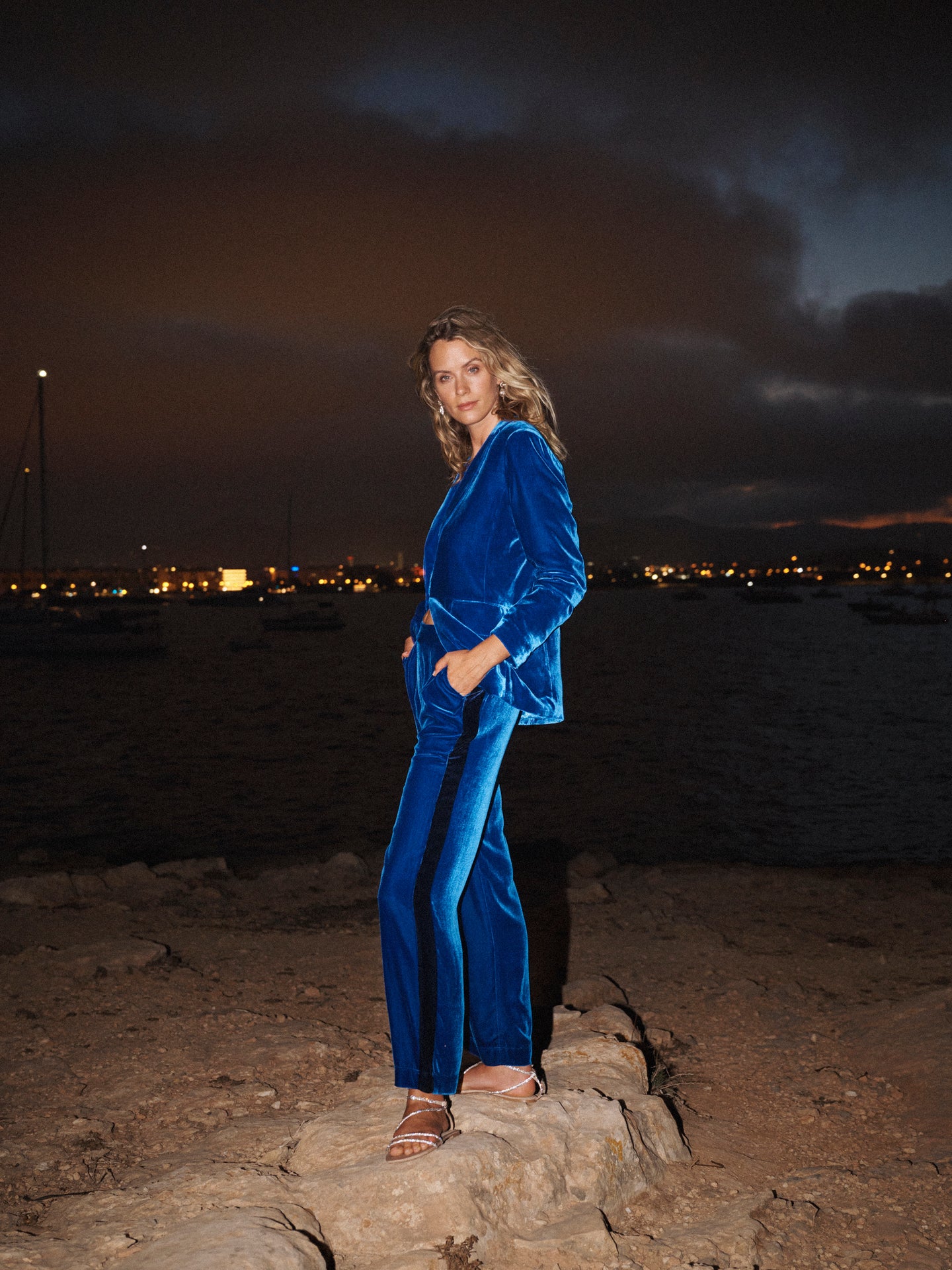 Velvet Blazer & Velvet Palazzo Trouser Suit - Lapis Blue