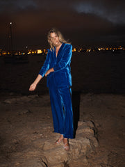 Velvet Blazer & Velvet Palazzo Trouser Suit - Lapis Blue