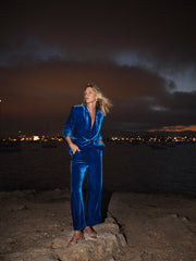 Velvet Blazer & Velvet Palazzo Trouser Suit - Lapis Blue