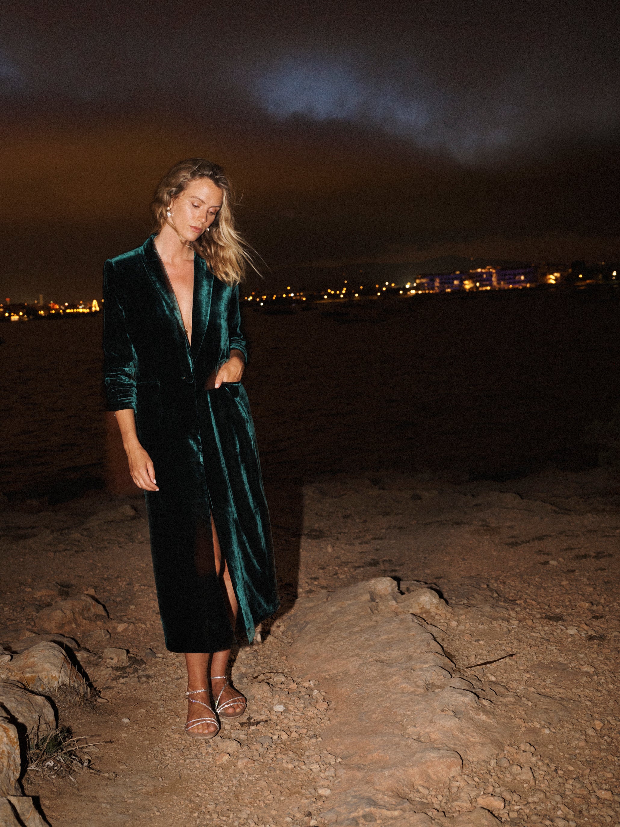 Odette Velvet Opera Coat in Forest Green | NRBY Clothing