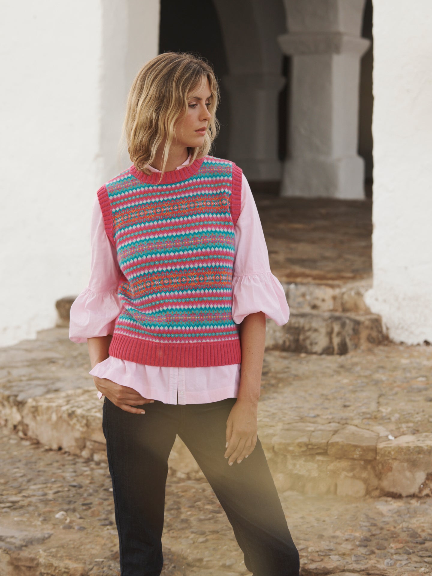 Fallon merino cashmere tank - Multi Pink