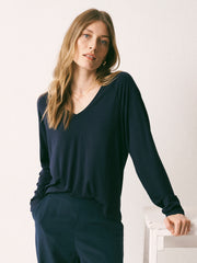 Wanda v-neck long sleeve top - Navy | NRBY Clothing