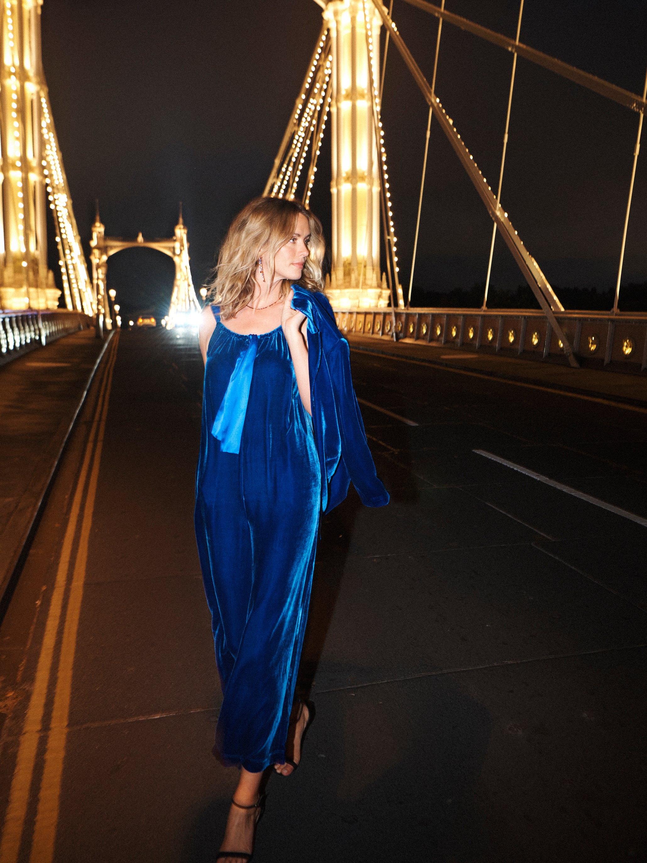 Lettie Velvet Jumpsuit in Lapis Blue | NRBY Clothing