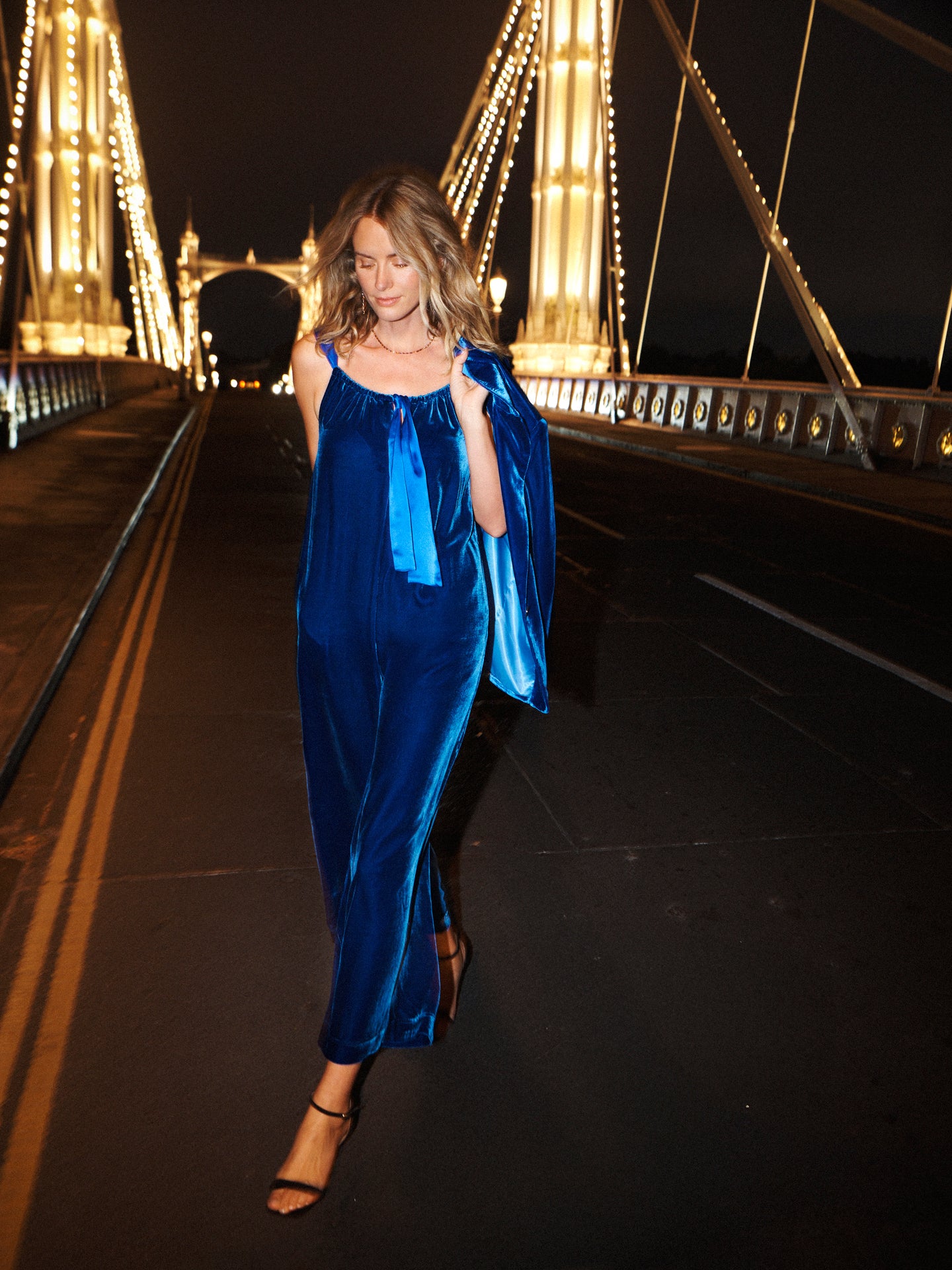 Lettie velvet jumpsuit - Lapis Blue