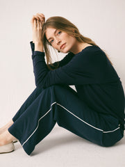 Wanda v-neck long sleeve top - Navy | NRBY Clothing