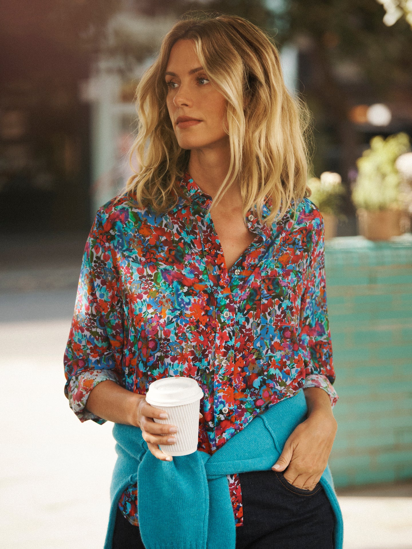 Chiara silk dark floral splash shirt