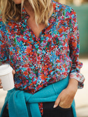 Chiara silk dark floral splash shirt