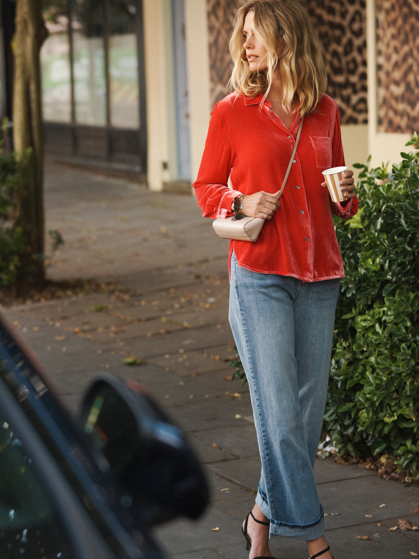 Chiara velvet shirt - Hibiscus