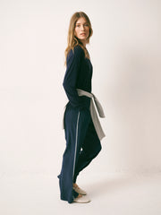 Thea silk piped trouser - Navy with Ivory piping | NRBY Clothing