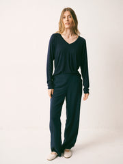 Thea silk piped trouser - Navy with Ivory piping | NRBY Clothing