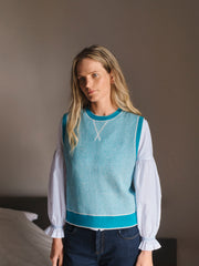 Jodie reversible cotton cashmere tank - Teal / Soft Grey