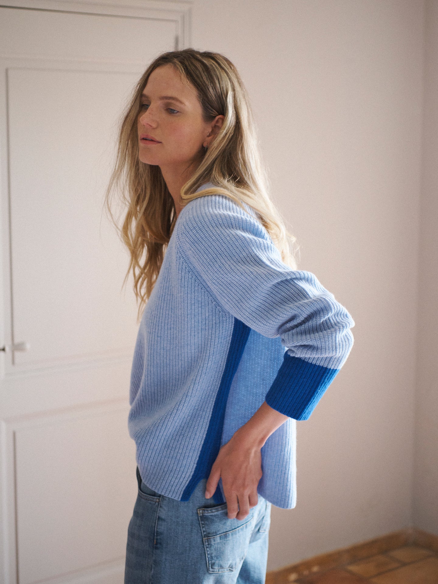 Rosalie merino cashmere V neck sweater - Light Blue