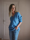 Macy alpaca blend moss stitch sweater - Heathered Blue