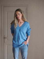 Macy alpaca blend moss stitch sweater - Heathered Blue