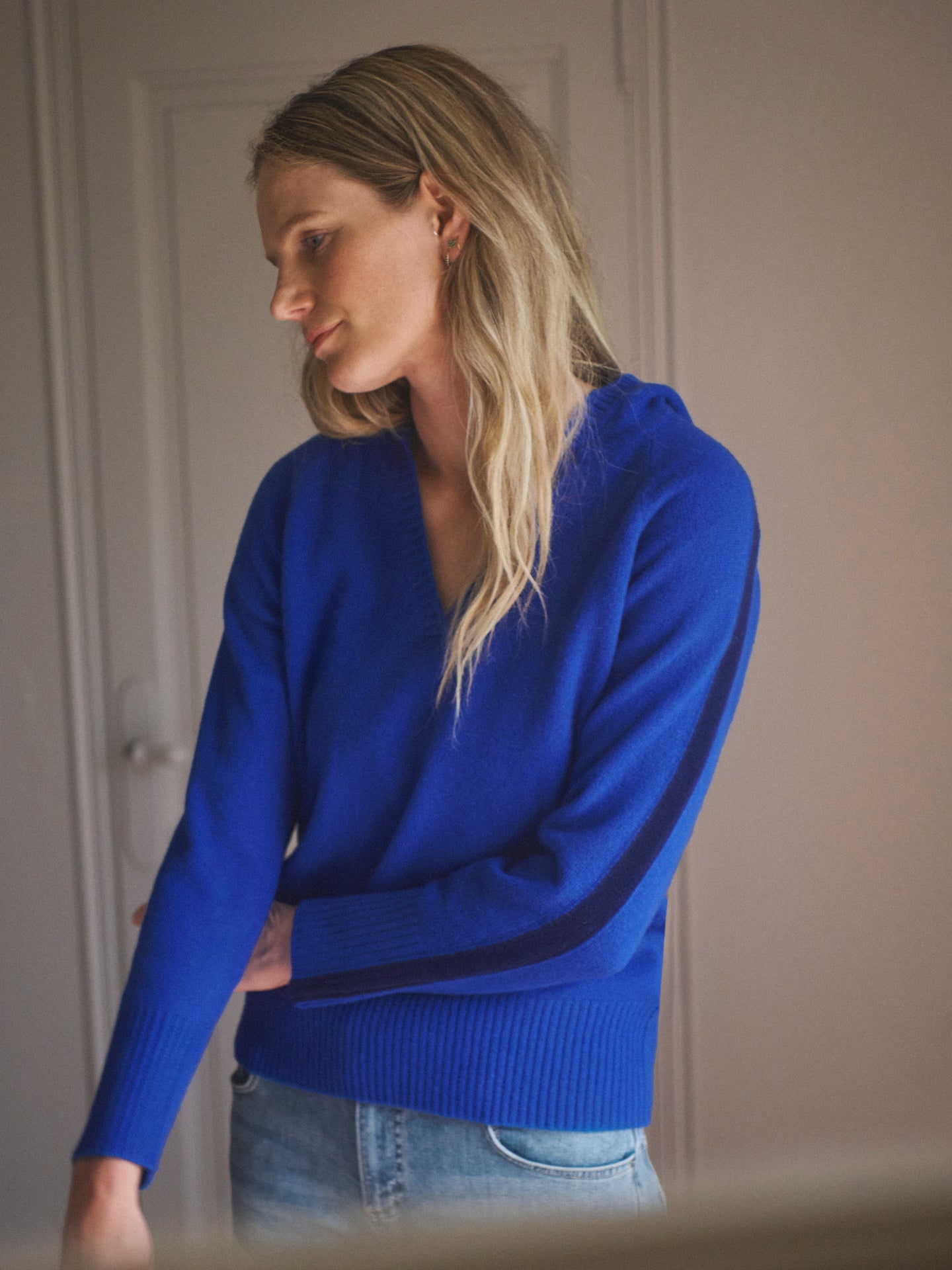 Saffron merino cashmere hooded sweater - Lapis Blue / Navy