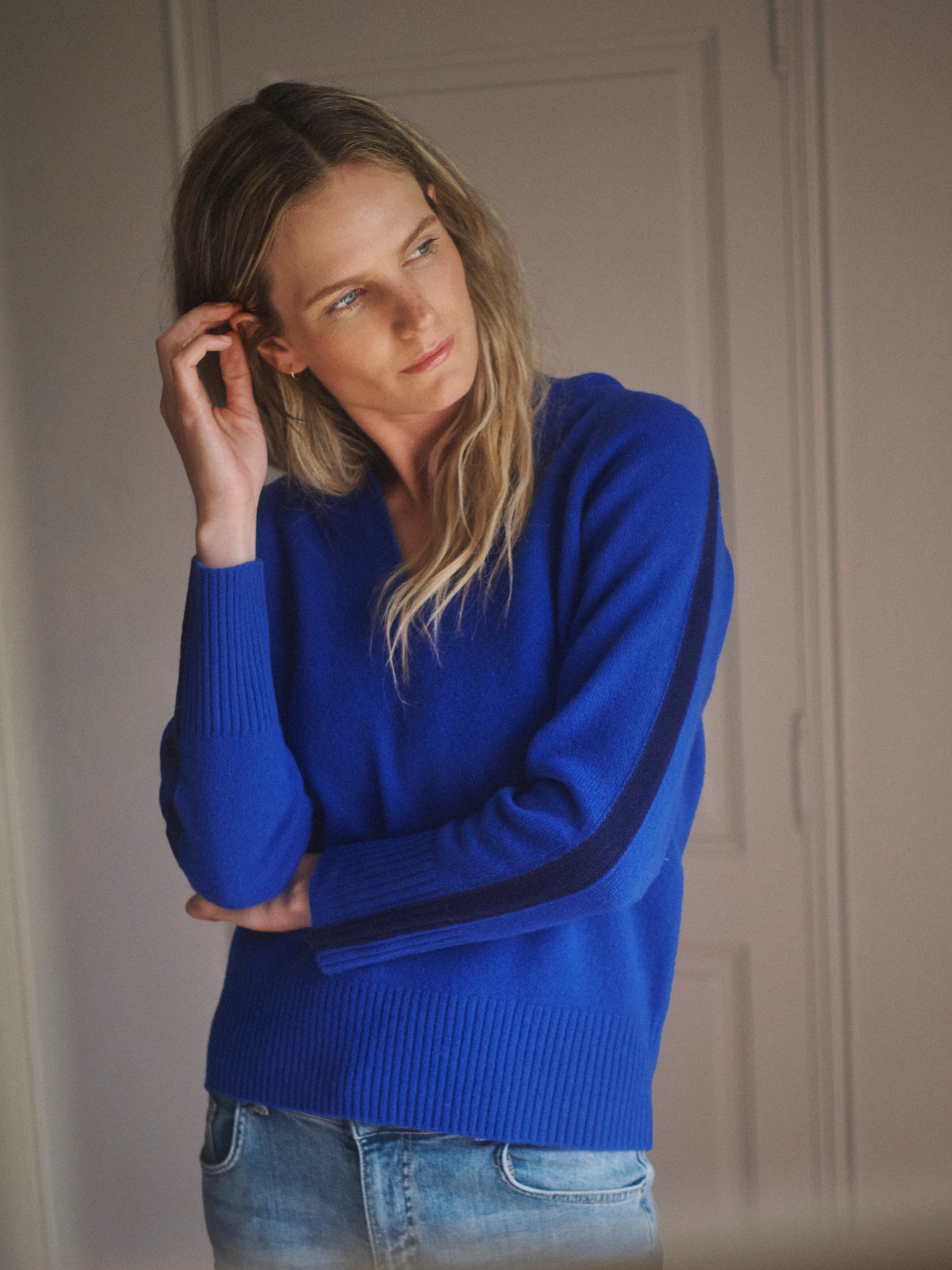 Saffron merino cashmere hooded sweater - Lapis Blue / Navy