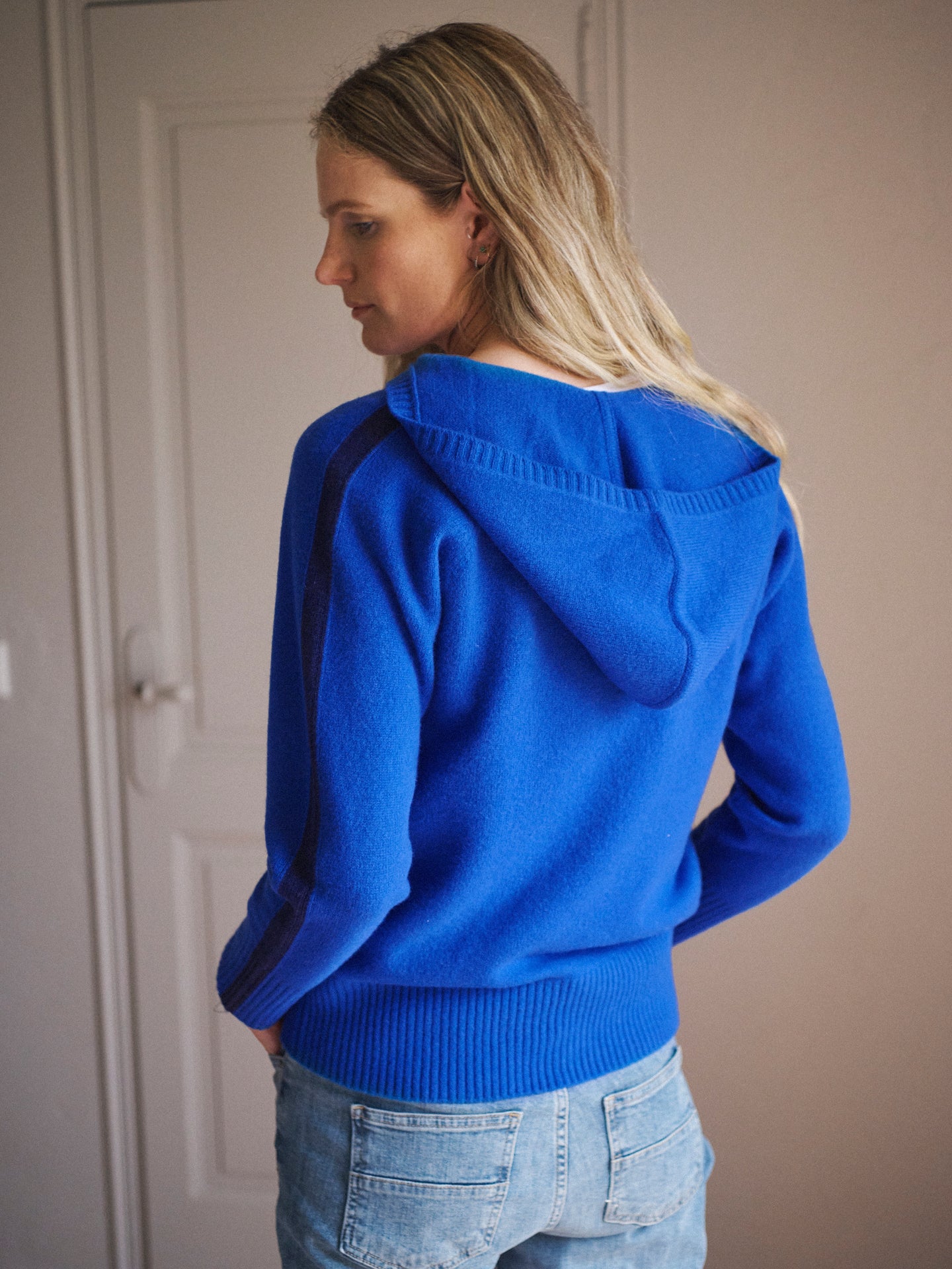 Saffron merino cashmere hooded sweater - Lapis Blue / Navy