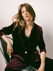 New May Silk Blend Velvet Pinstripe Jacket - Plum Noir