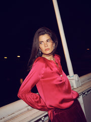 Ophelia silk satin shirt - Hot Pink
