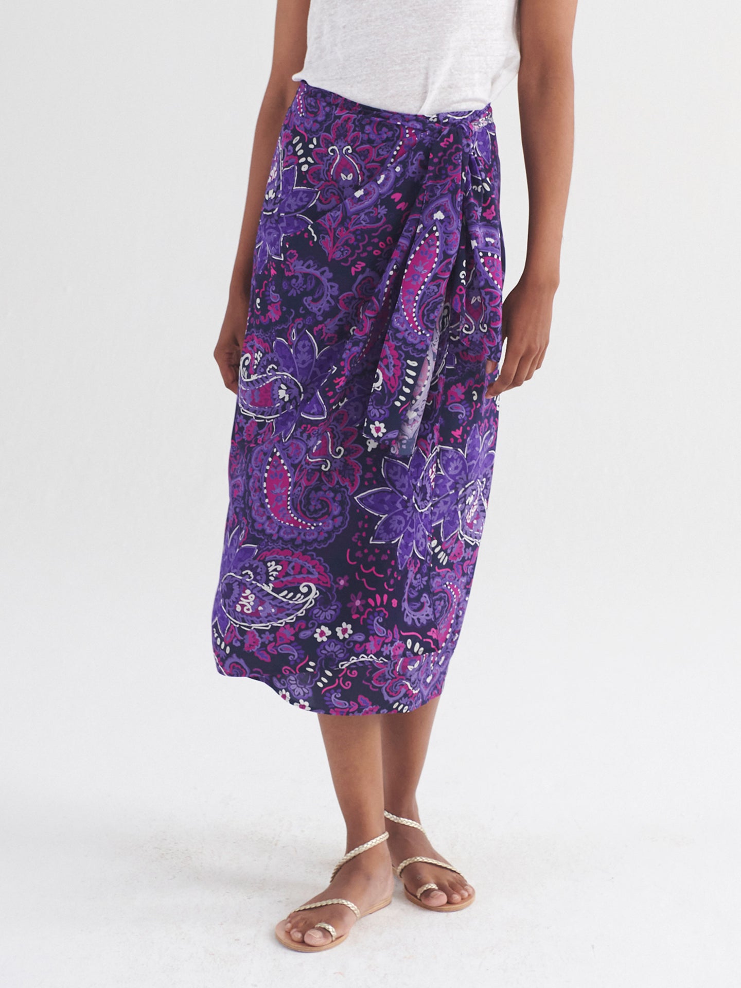 Himari silk giant painterly paisley skirt - Giant Paisley Navy