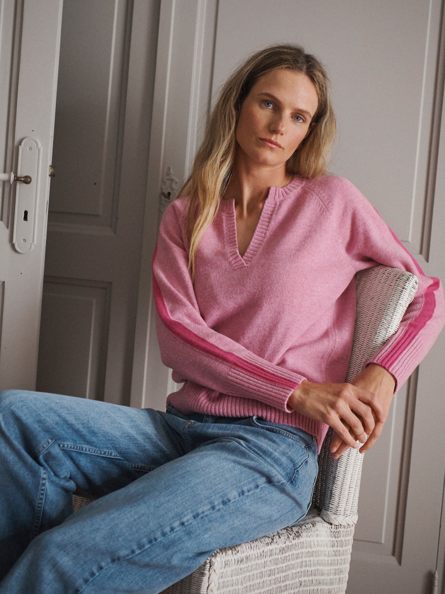 Salma side stripe sweater - Mid Pink / Bright Pink