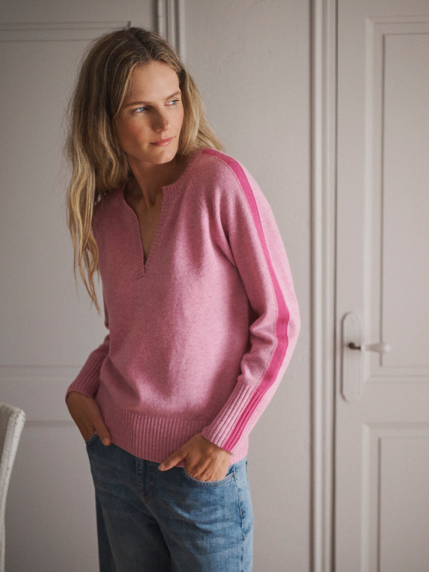 Salma side stripe sweater - Mid Pink / Bright Pink