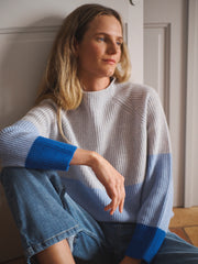 Reese merino cashmere sweater - Light Grey and Blue