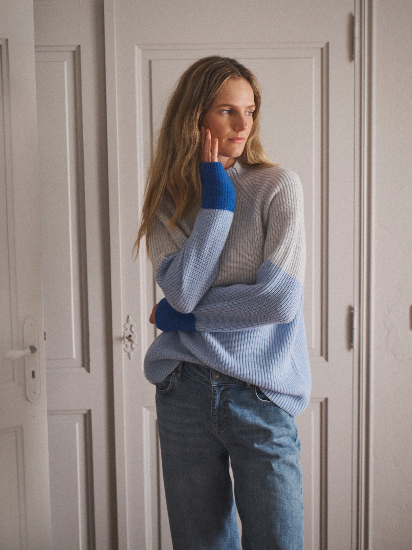 Reese merino cashmere sweater - Light Grey and Blue