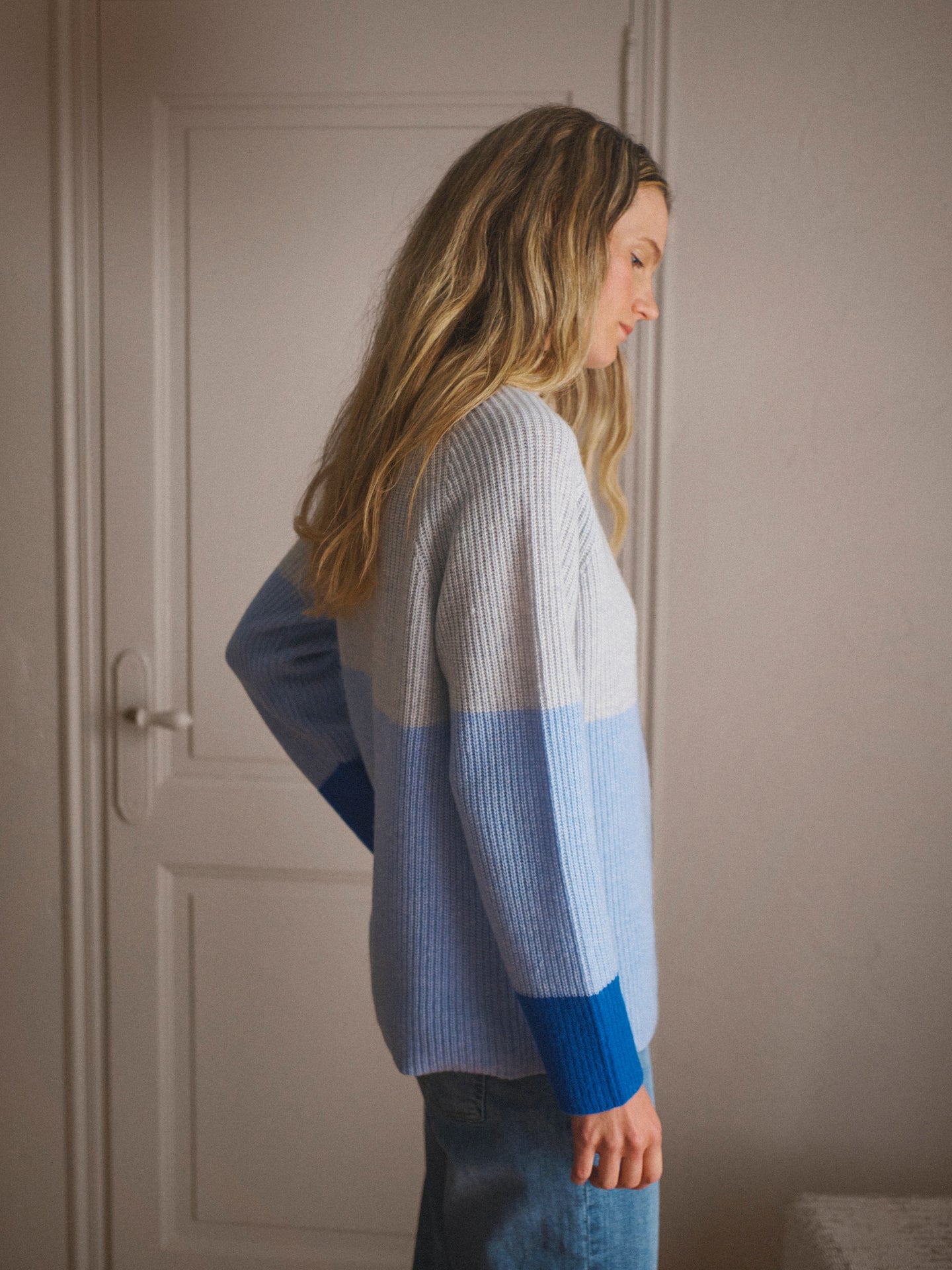 Reese merino cashmere sweater - Light Grey and Blue