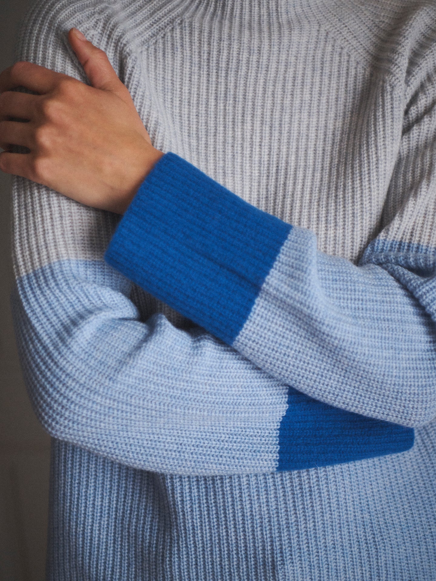 Reese merino cashmere sweater - Light Grey and Blue