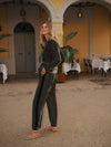 Velvet Blazer & Velvet Palazzo Trouser Suit - Khaki