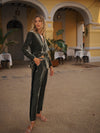 Velvet Blazer & Velvet Palazzo Trouser Suit - Khaki