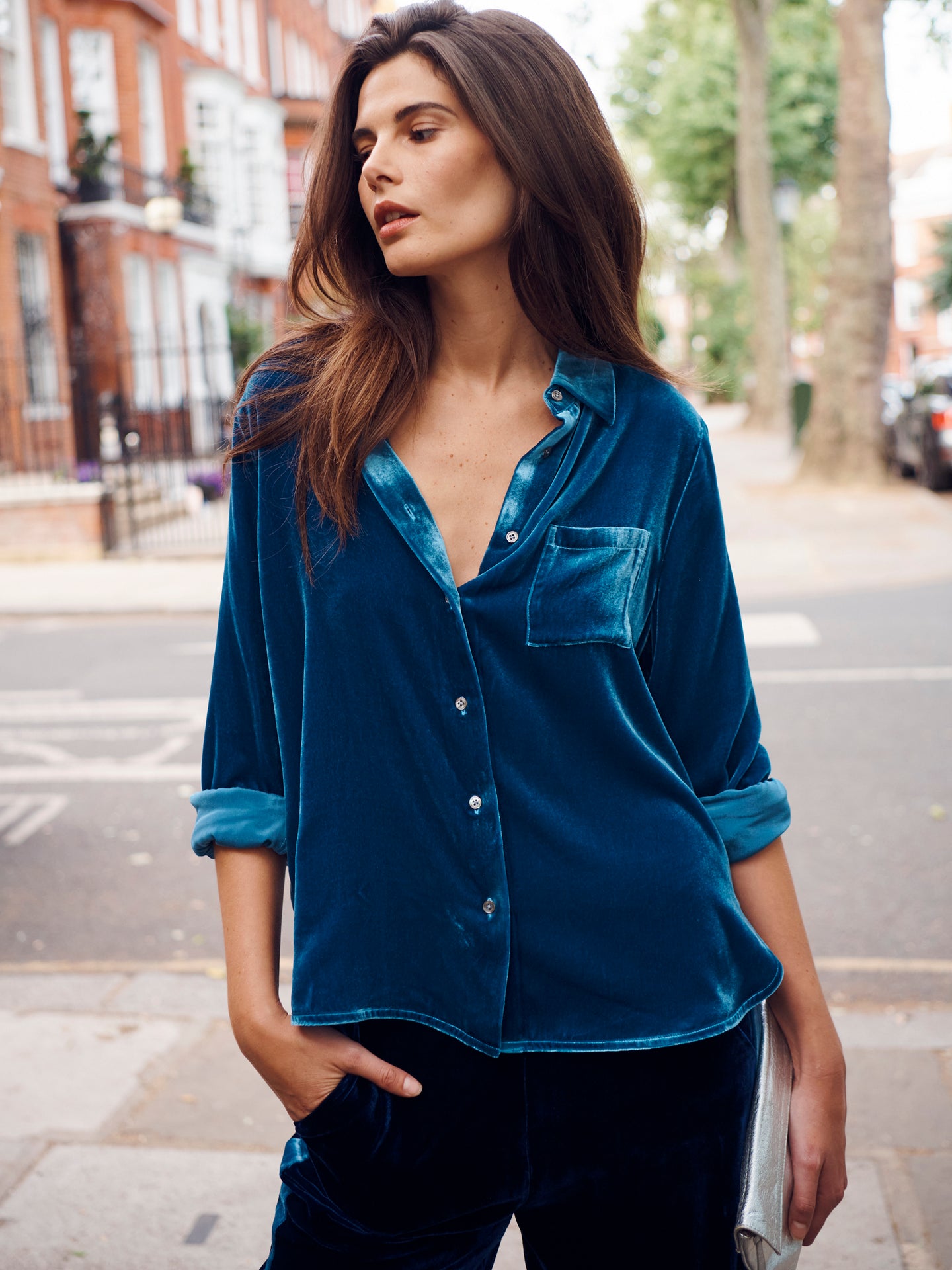 Chiara velvet shirt - Peacock Blue