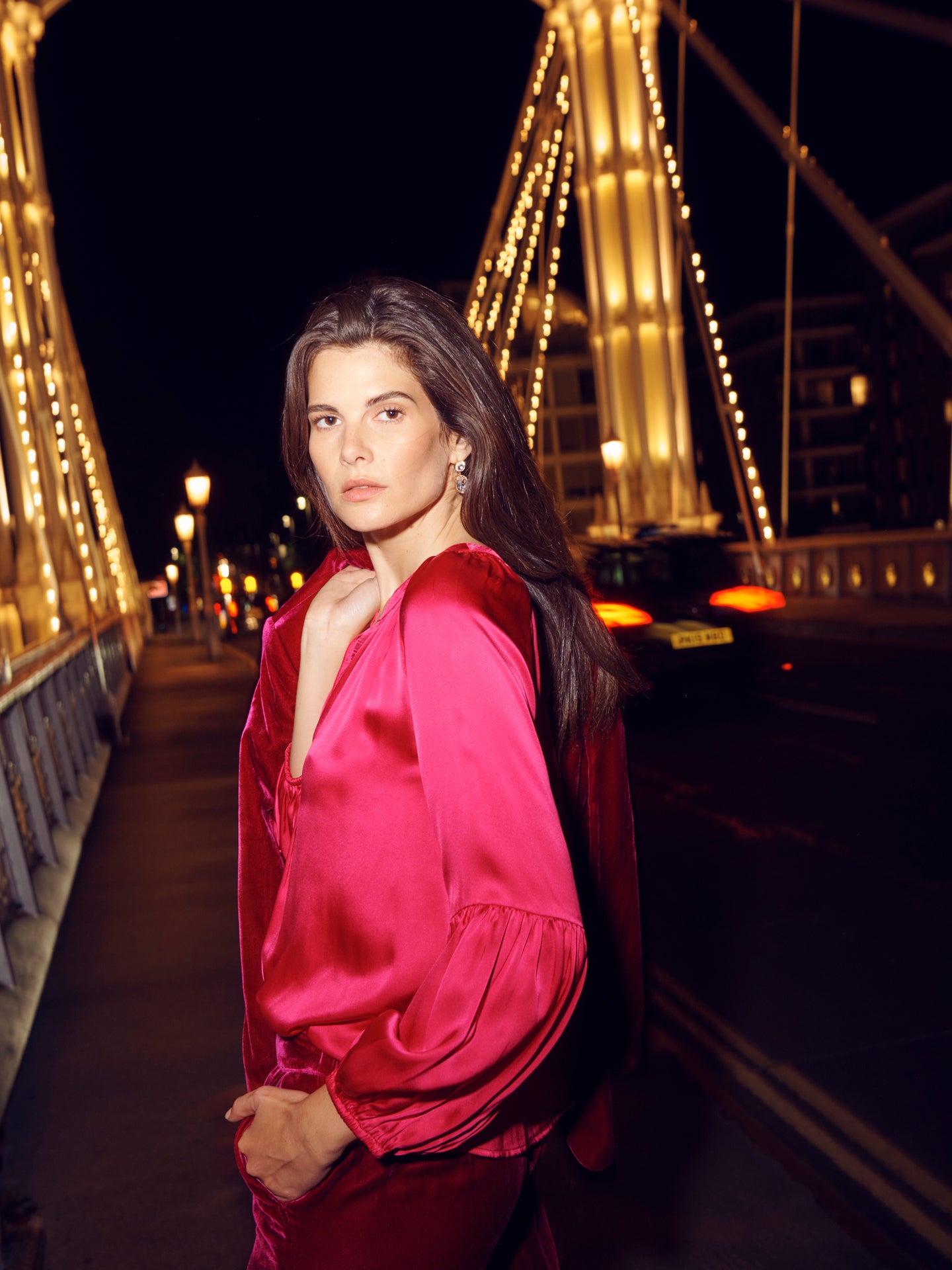 Ophelia silk satin shirt - Hot Pink