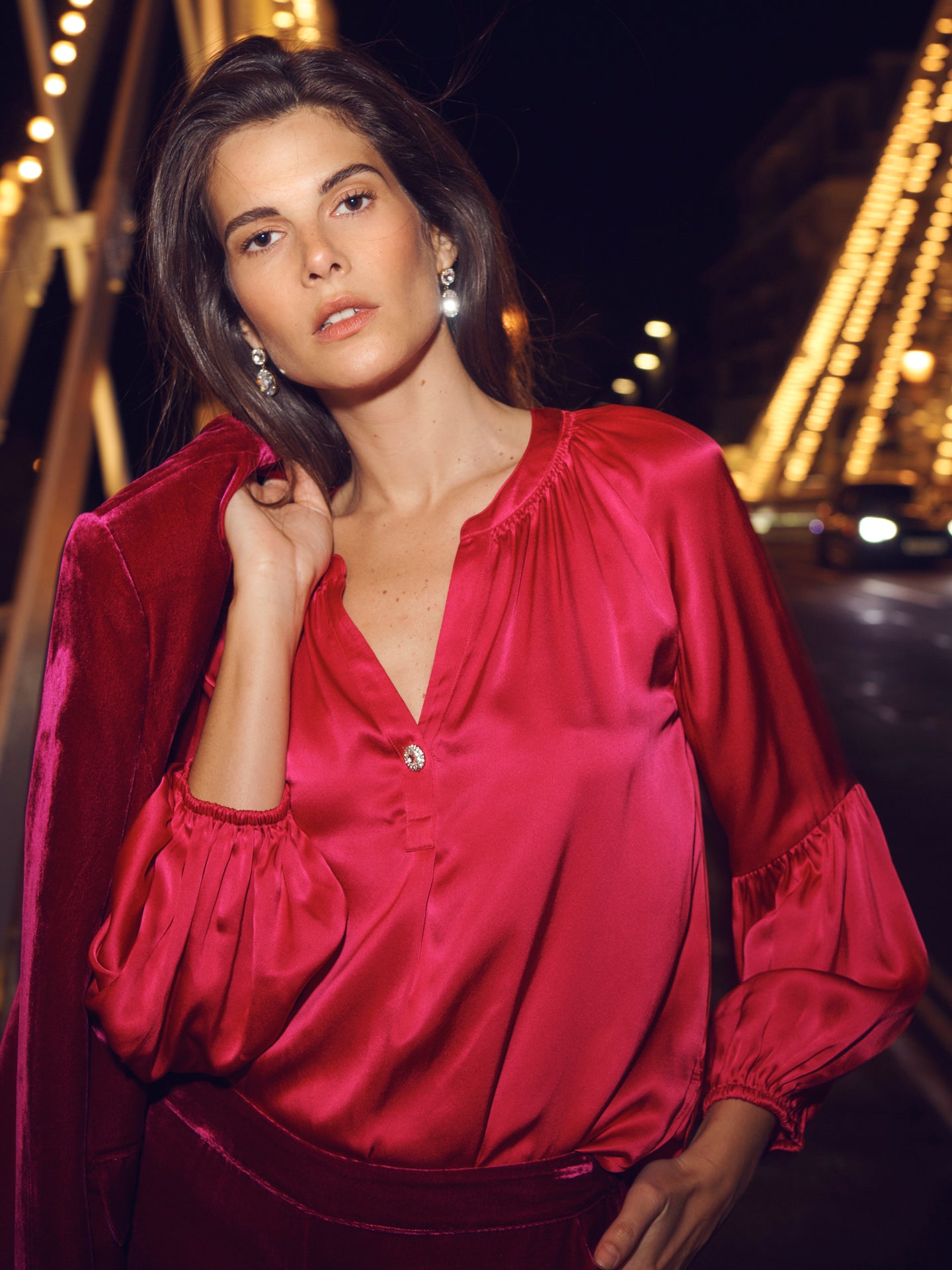 Ophelia silk satin shirt - Hot Pink