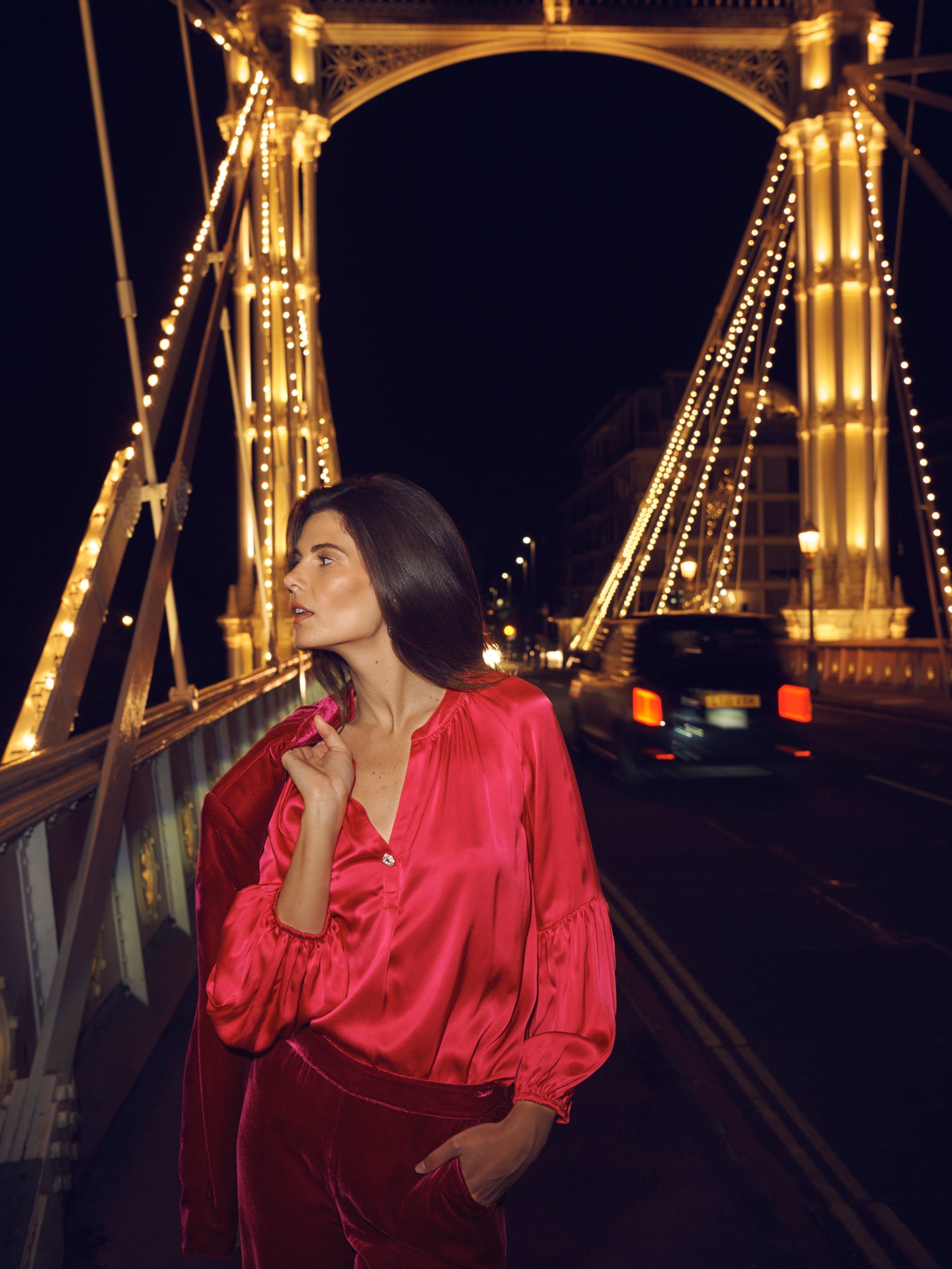 Ophelia silk satin shirt - Hot Pink